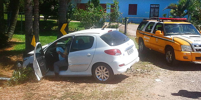 Veículo colide contra um coqueiro na RS 149, em Restinga Sêca
