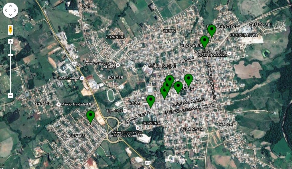 Mapa de atendimentos