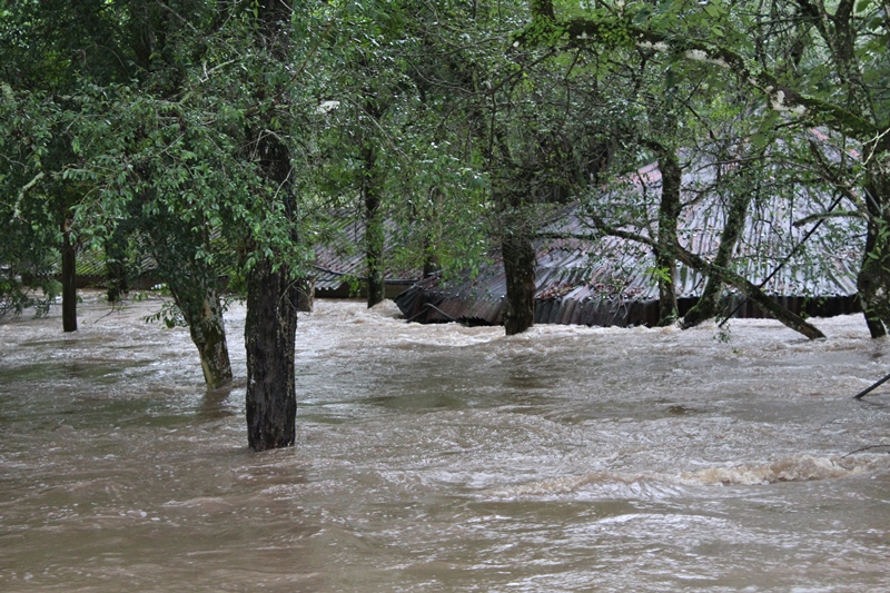 FOTOS: enchente alaga área de acampamentos no clube Caça e Pesca