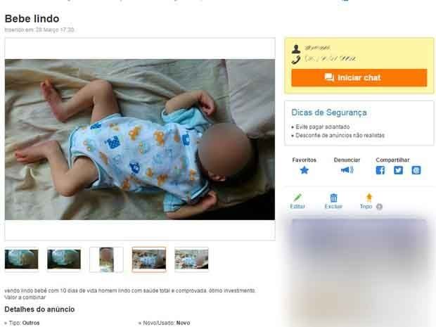 Bebê recém-nascido é anunciado em site de vendas, em Minas Gerais