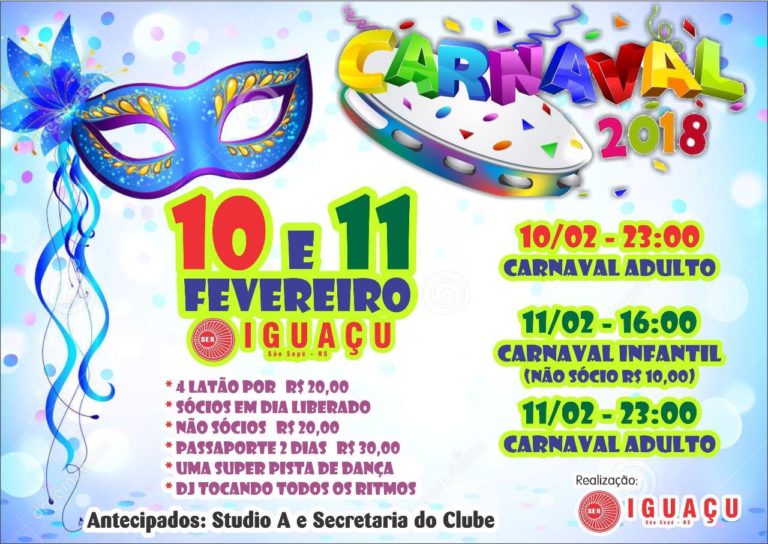 Clube Iguaçu terá festa de carnaval para adultos e crianças