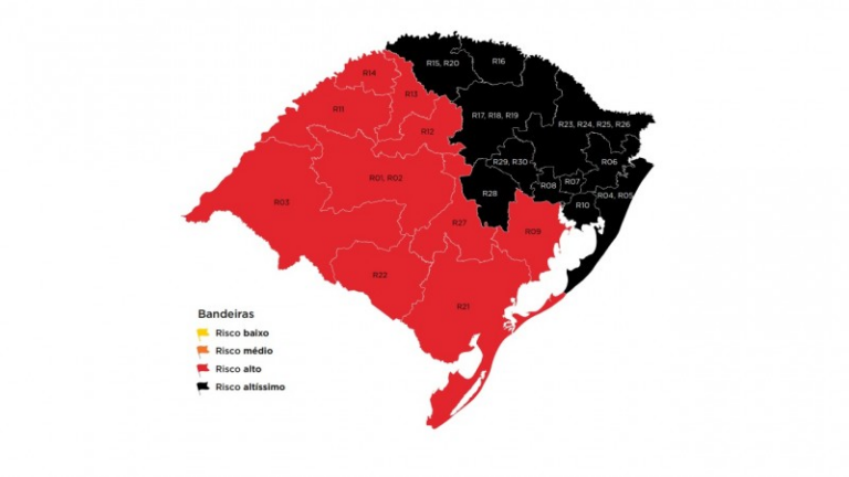 Mais de 300 municípios do RS são classificados em bandeira preta