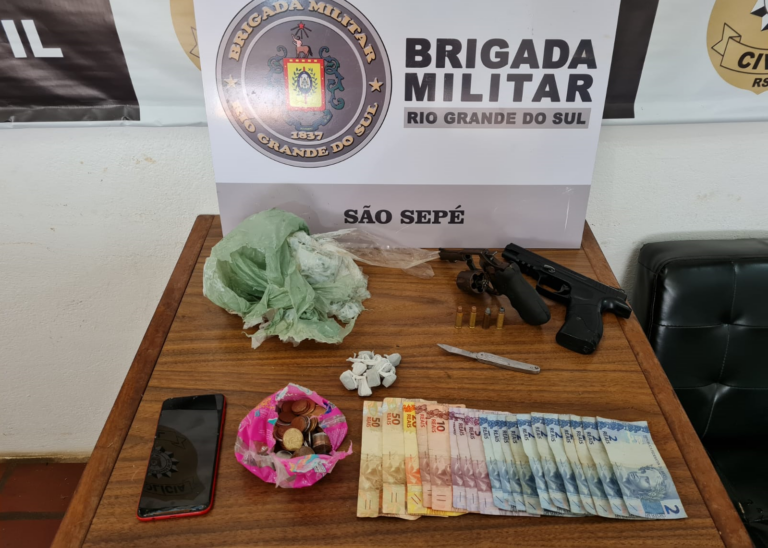 Homem é preso por tráfico de drogas, posse de arma e resistência em São Sepé