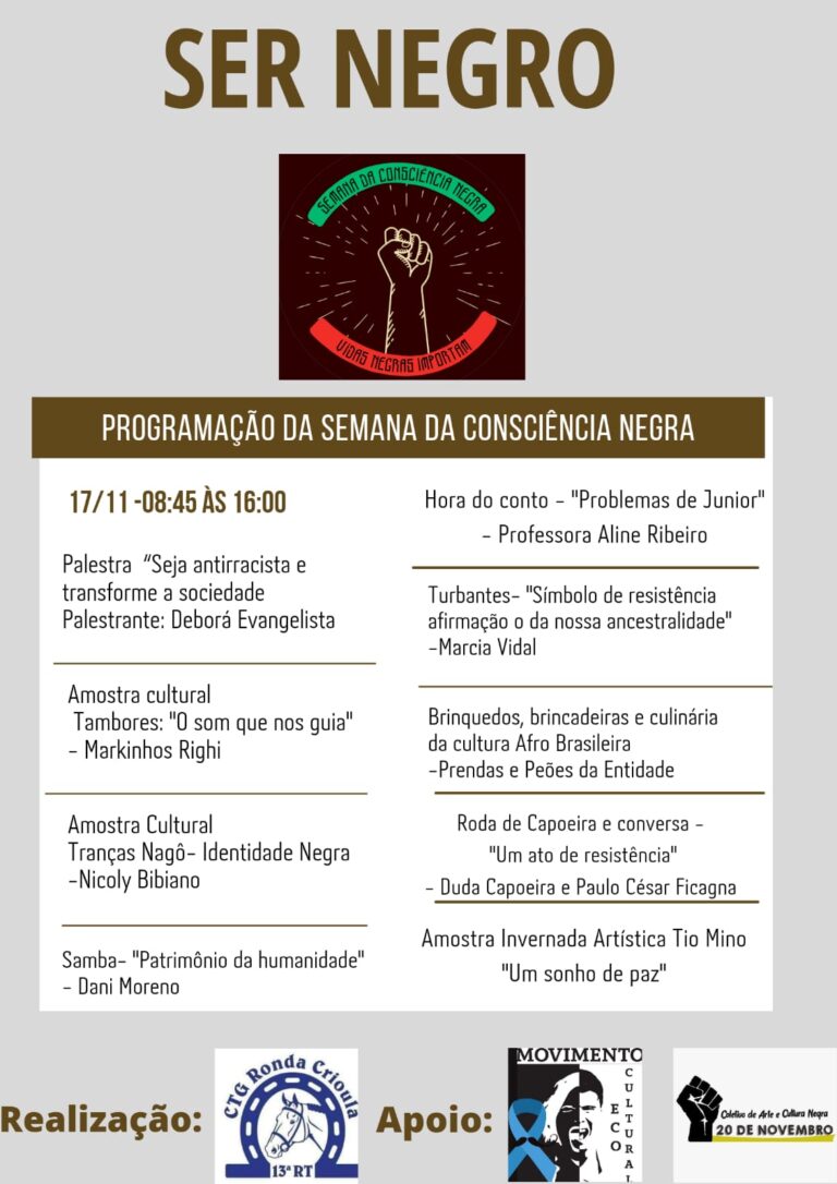 Semana da consciência negra terá palestra, mostra cultural, oficinas, música e dança em São Sepé