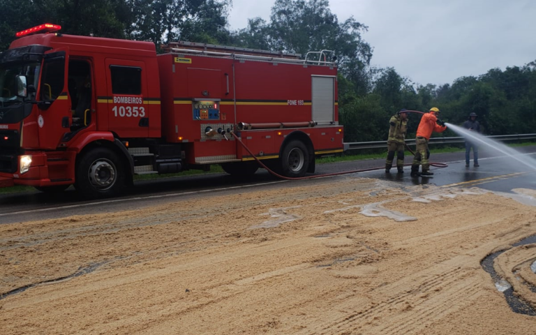 Motorista de caminhão perde parte da carga na BR-392 em São Sepé