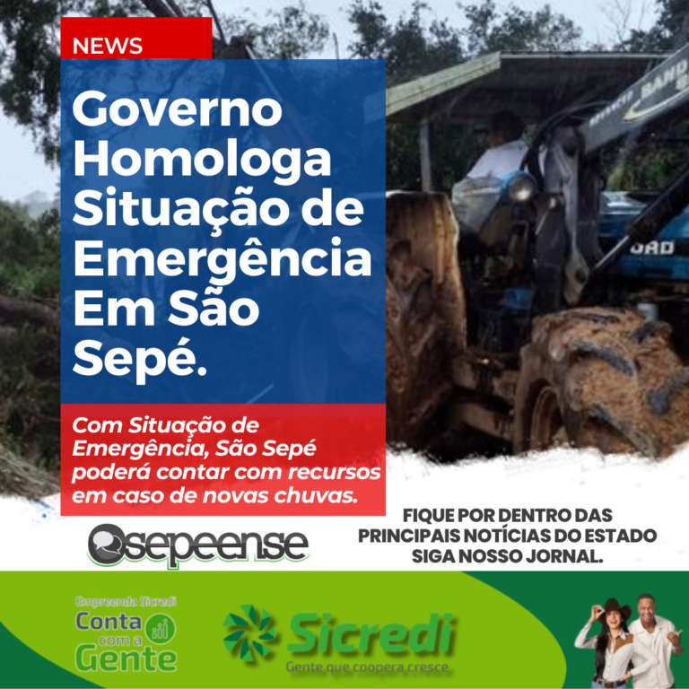 O Governo Estadual Homologou a situação de emergência em São Sepé, causada pelas chuvas intensas.