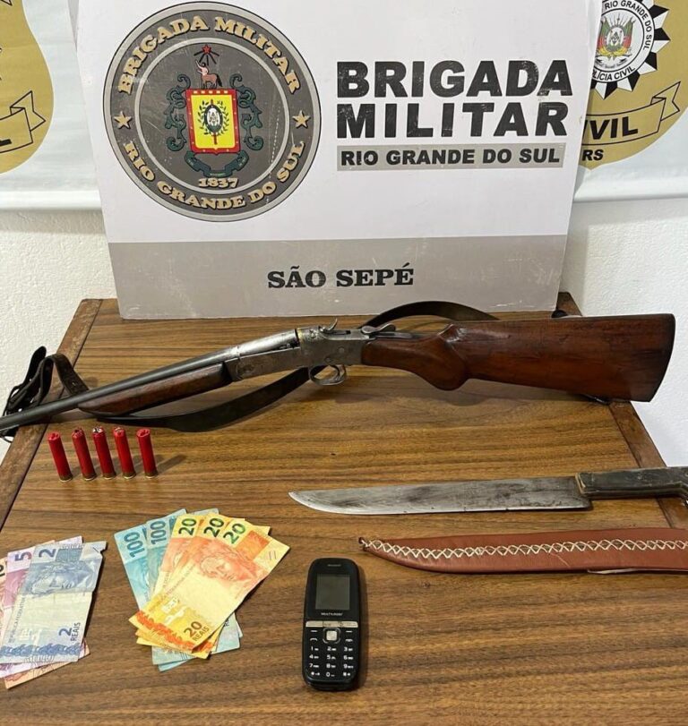 Homem é preso por BM de São Sepé por posse irregular de arma de fogo.