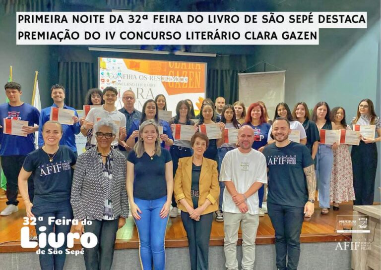 PRIMEIRA NOITE DA 32ª FEIRA DO LIVRO DE SÃO SEPÉ DESTACA PREMIAÇÃO DO IV CONCURSO LITERÁRIO CLARA GAZEN
