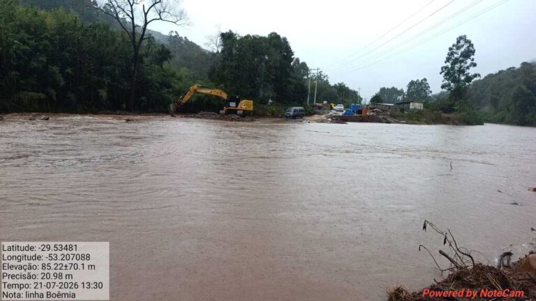 Elevação do Rio Jacuí mantém Agudo em alerta e volta a afetar acessos provisórios